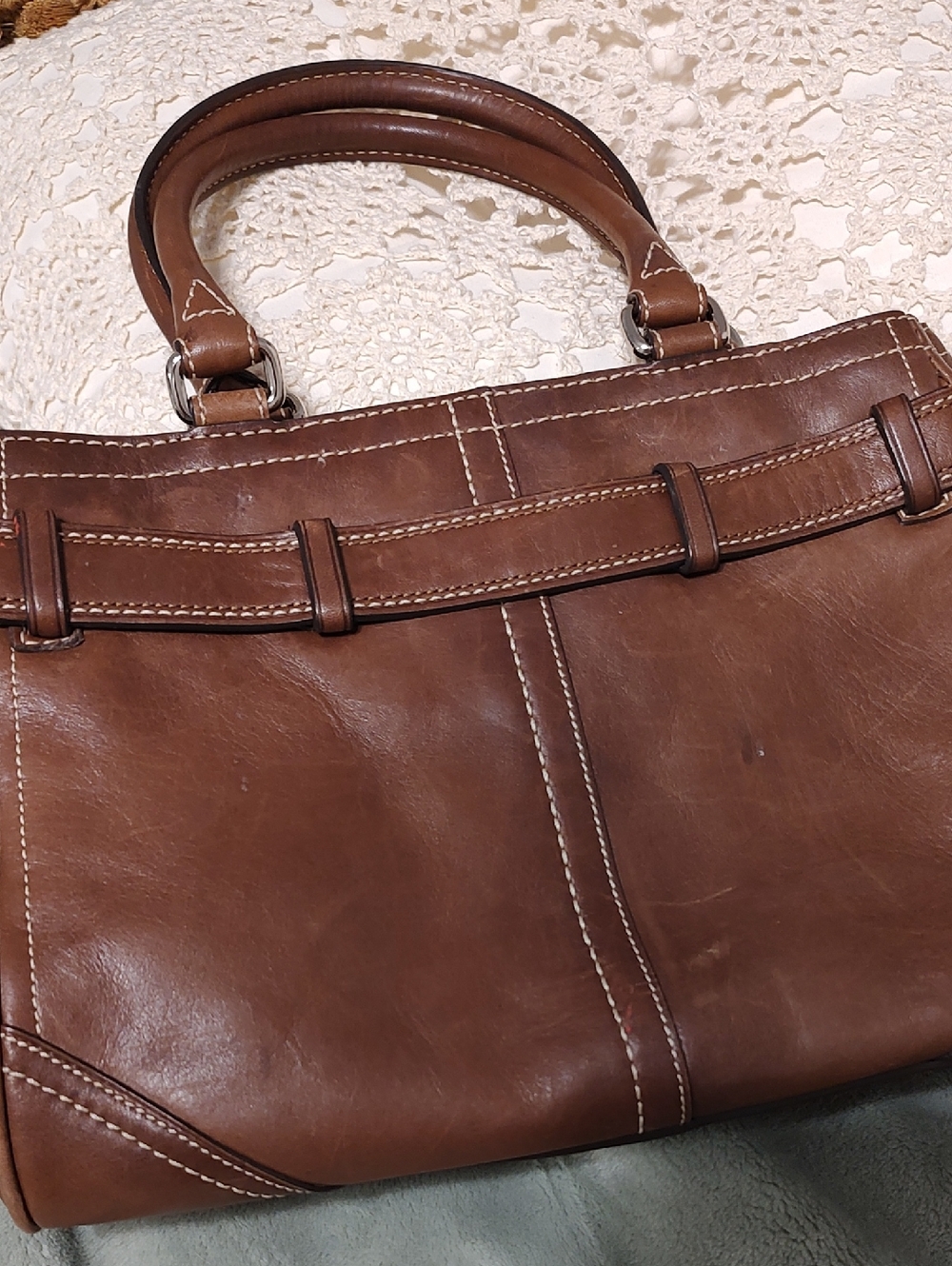 Coach Brown Leather Satchel with Signature Hardware - Picture 8 of 10